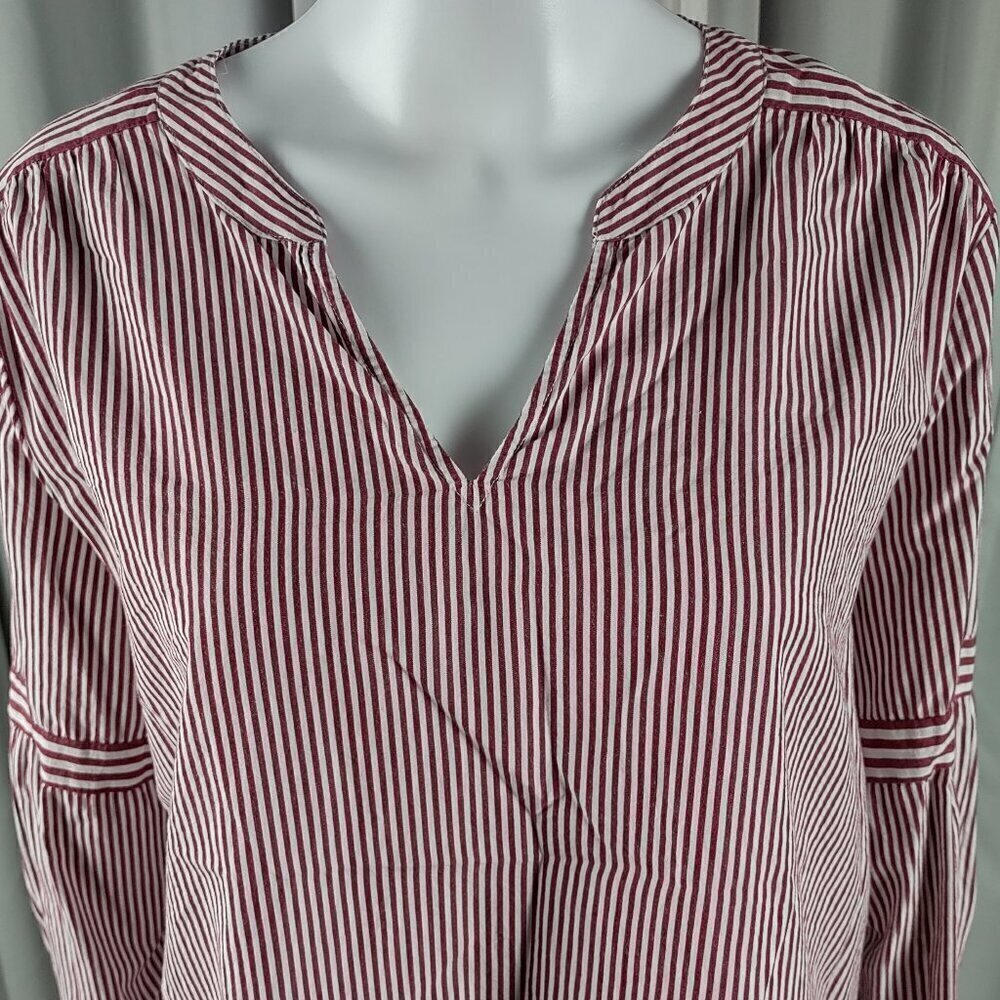 Crown & Ivy Women's 100% Cotton, Burgundy, White Striped Pullover Blouse Size 1X - Picture 3 of 13